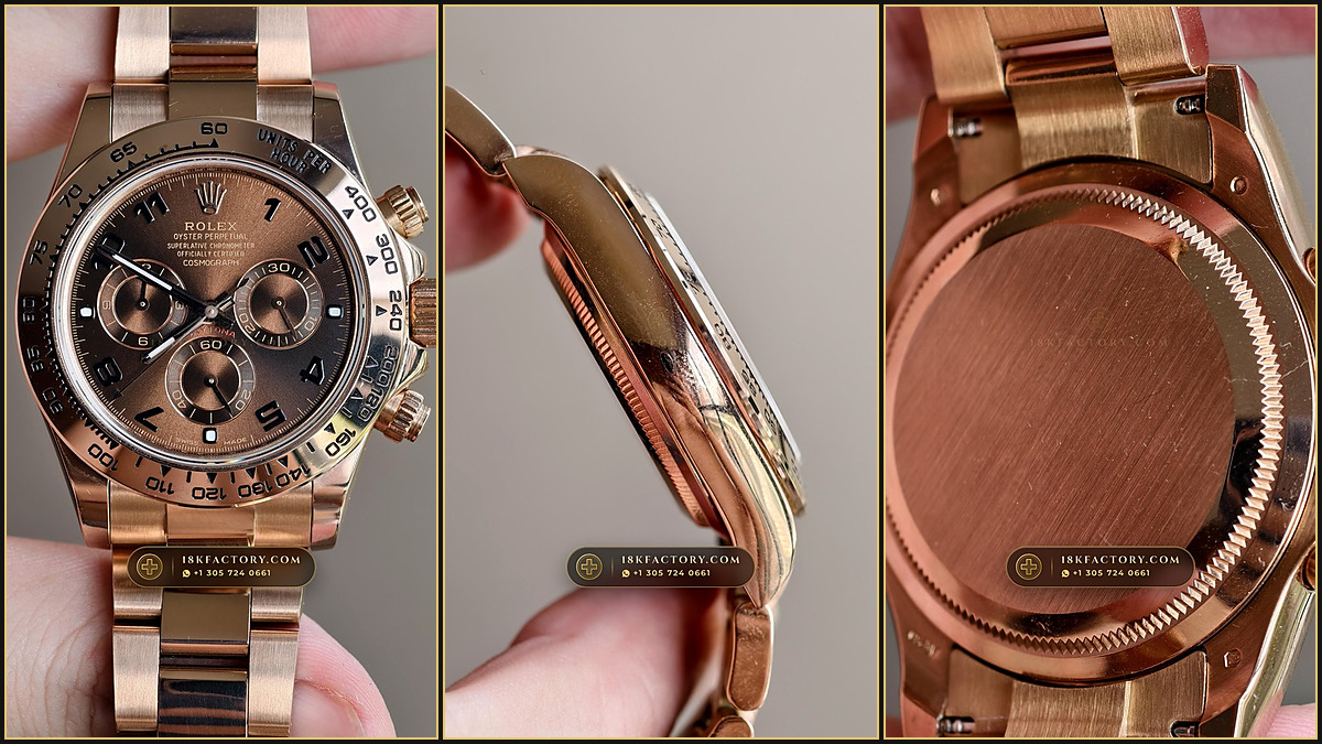 Solid 18K yellow gold watch case inside a Fischer XRF spectrometer chamber with laser crosshair and elemental Au750 spectrum monitor
