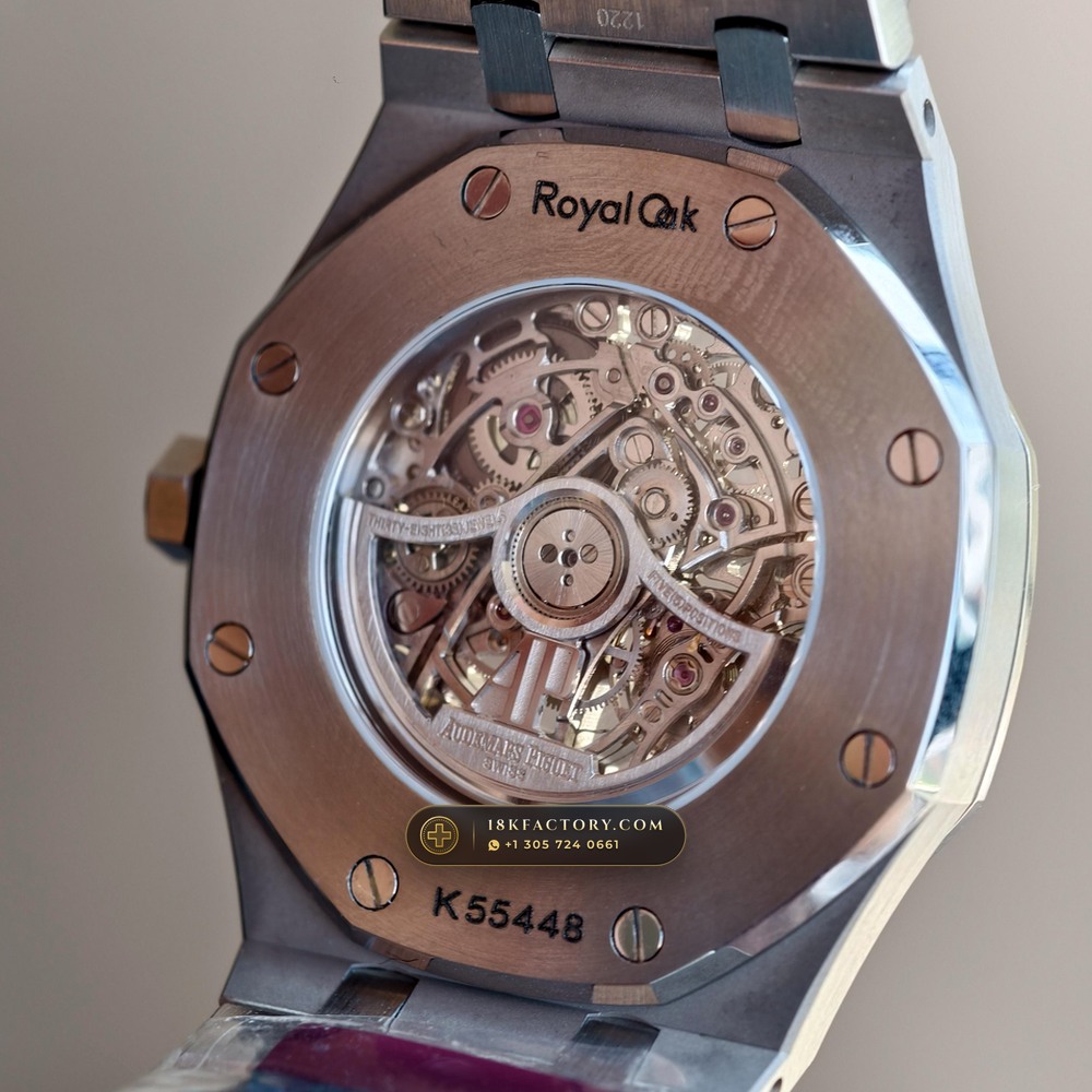Audemars Piguet Royal Oak Double Balance Wheel Openworked 41mm Baguette Blue Topaz Bezel 18K White Gold Ref. 15412BC.TO.1220BC.01 — XRF Certified Edition — Studio Gallery Plate XI in 18K White Gold Au750 (224.8g Verified Mass, Audemars Piguet Cal. 3132 Dual-Balance Openworked)