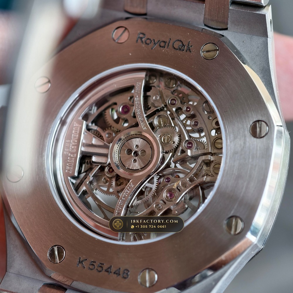 Audemars Piguet Royal Oak Double Balance Wheel Openworked 41mm Baguette Blue Topaz Bezel 18K White Gold Ref. 15412BC.TO.1220BC.01 — XRF Certified Edition — Studio Gallery Plate XII in 18K White Gold Au750 (224.8g Verified Mass, Audemars Piguet Cal. 3132 Dual-Balance Openworked)