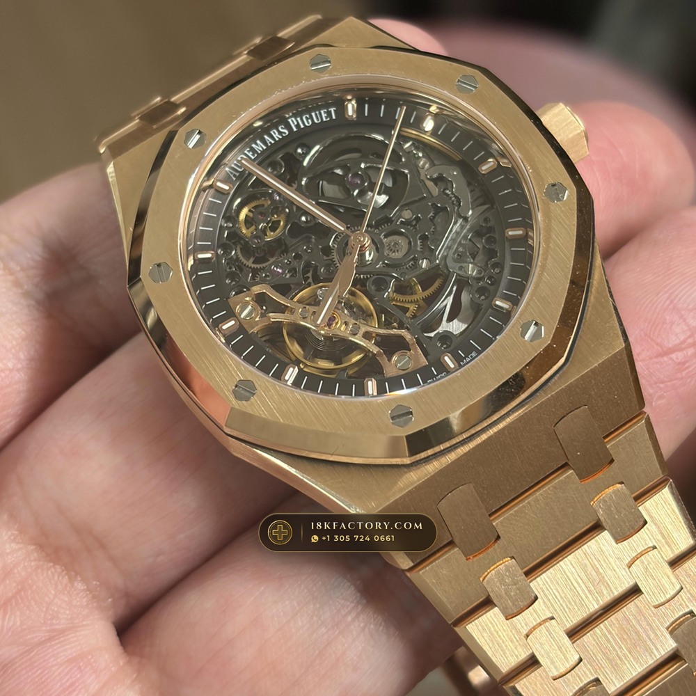 Audemars Piguet Royal Oak Double Balance Wheel Openworked 41mm 18K Rose Gold Ref. 15407OR.OO.1220OR.01 — XRF Certified Edition — Studio Gallery Plate VII in 18K Rose Gold Au750 (224.8g Verified Mass, Audemars Piguet Cal. 3132 Dual-Balance Openworked)
