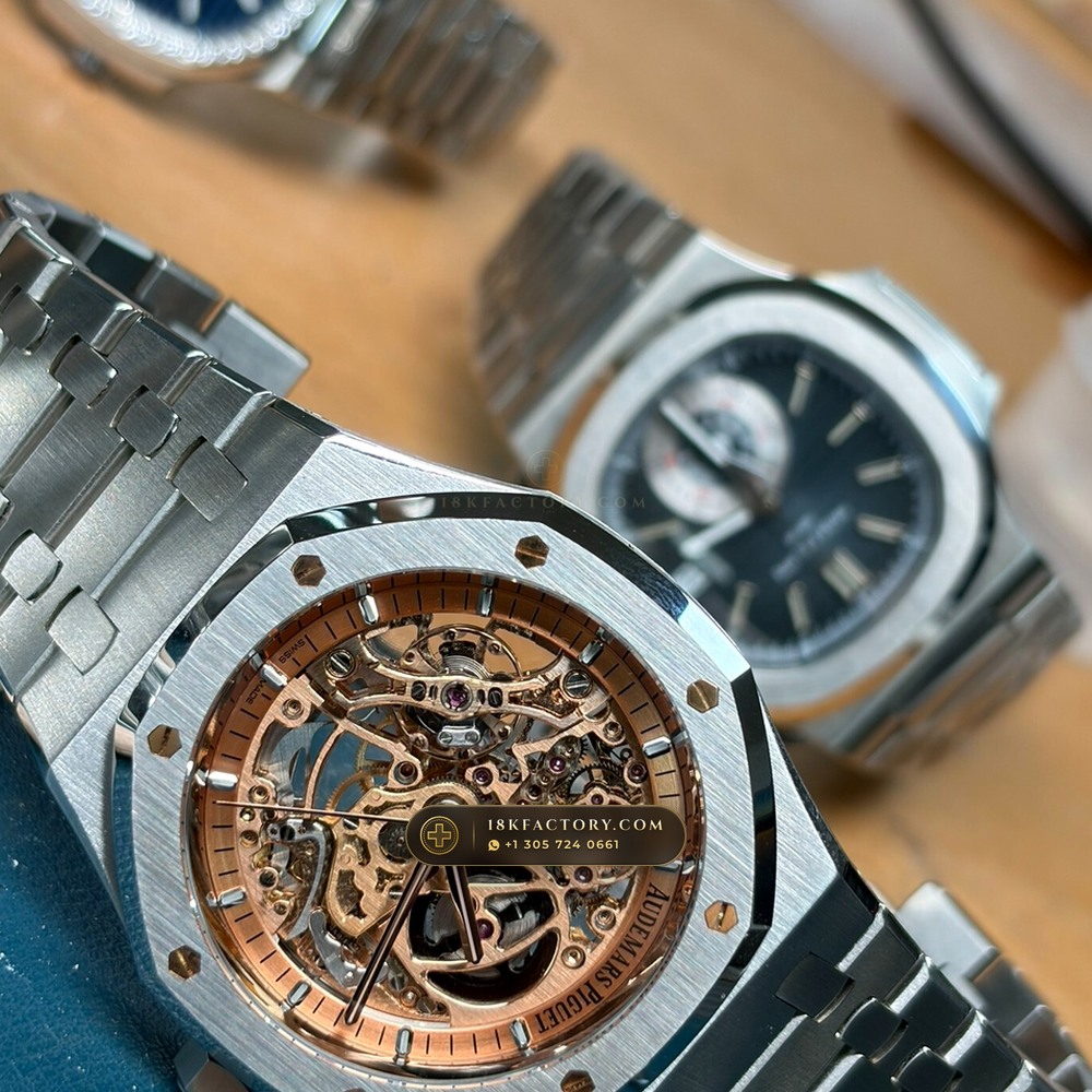 Audemars Piguet Royal Oak Double Balance Wheel Openworked 41mm Salmon Dial 5-Axis CNC Case Ref. 15407ST.OO.1220ST.02 — XRF Certified Edition — Studio Gallery Plate VIII in 904L Stainless Steel Custom Architecture (161.8g Verified Mass, Audemars Piguet Cal. 3132 Dual-Balance Openworked)