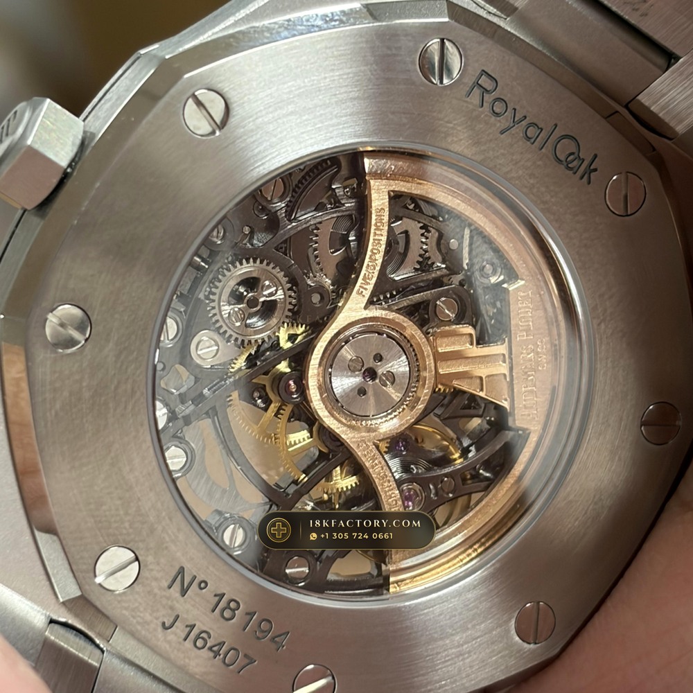 Audemars Piguet Royal Oak Double Balance Wheel Openworked 41mm Geneva Atelier Spec Ref. 15407ST.OO.1220ST.01 — XRF Certified Edition — Studio Gallery Plate VII in 904L Stainless Steel Custom Architecture (162.4g Verified Mass, Audemars Piguet Cal. 3132 Dual-Balance Openworked)