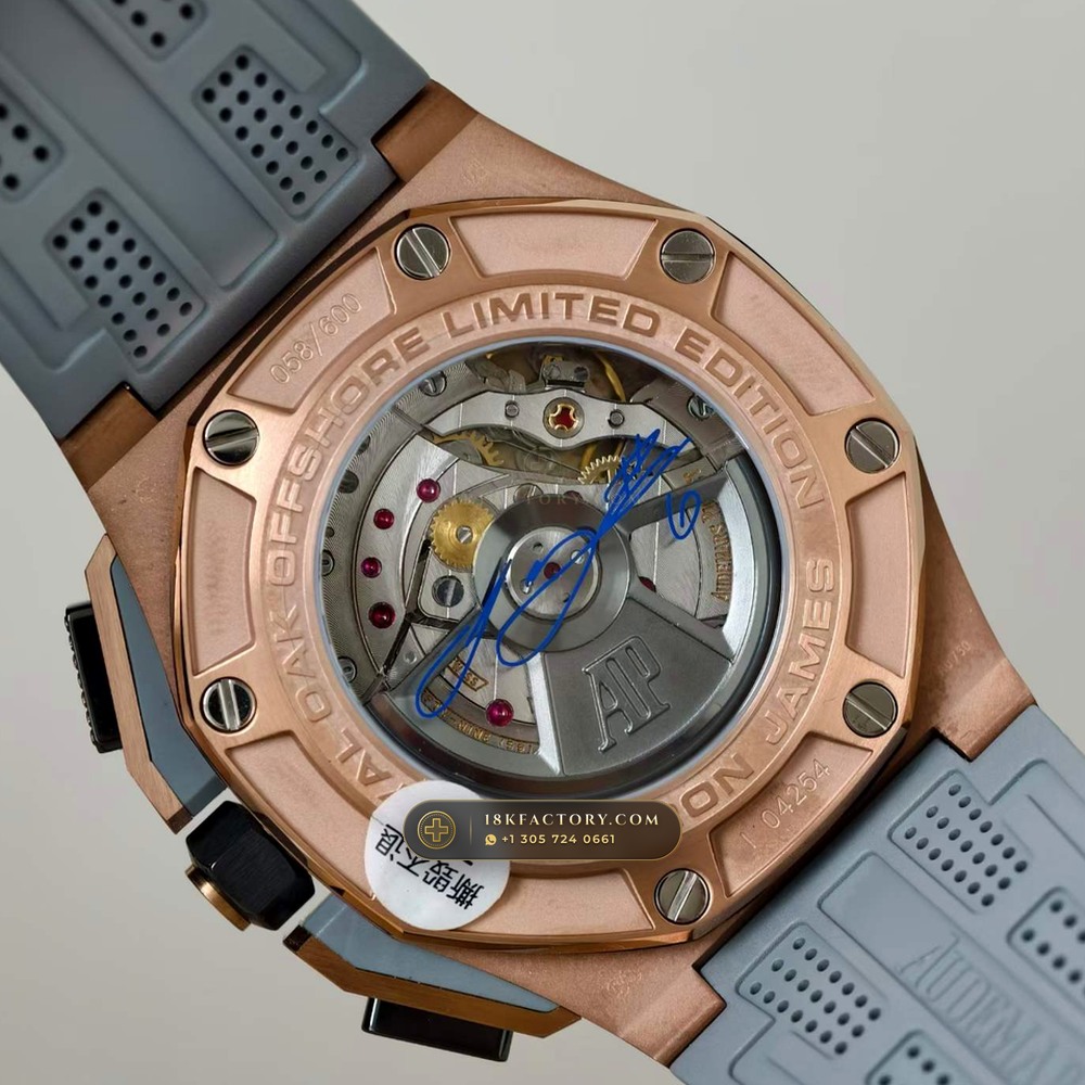 Audemars Piguet Royal Oak Offshore Selfwinding Chronograph 43mm 18K Rose Gold Ref. 26210OI.OO.A109CR.01 — XRF Certified Edition — Studio Gallery Plate VII in 18K Rose Gold Au750 (184.5g Verified Mass, Audemars Piguet Cal. 4401 Flyback Chronograph)