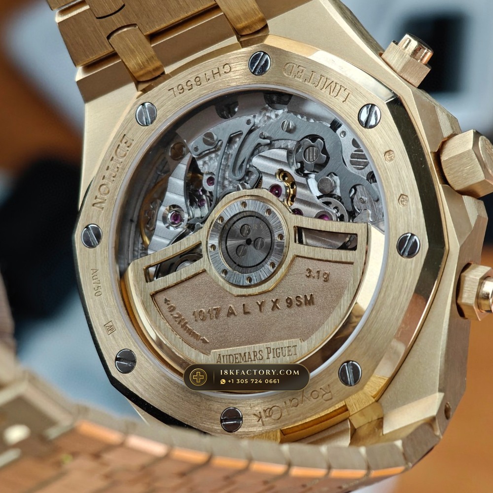 Audemars Piguet Royal Oak Selfwinding Chronograph 41mm 18K Yellow Gold Ref. 26240BA.OO.1320BA.01 — XRF Certified Edition — Studio Gallery Plate VII in 18K Yellow Gold Au750 (246.0g Verified Mass, Audemars Piguet Cal. 4401 Flyback Chronograph)