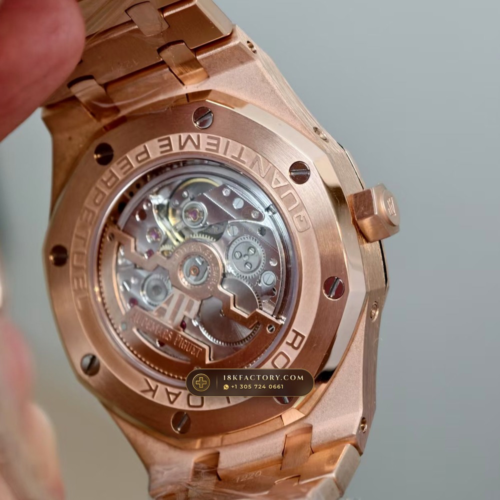 Audemars Piguet Royal Oak Perpetual Calendar Frosted 18K Rose Gold Ref. 26574OR.OO.1220OR.01 — XRF Certified Edition — Studio Gallery Plate VII in 18K Rose Gold Au750 (225.2g Verified Mass, Audemars Piguet Cal. 5134 Ultra-Thin Perpetual)