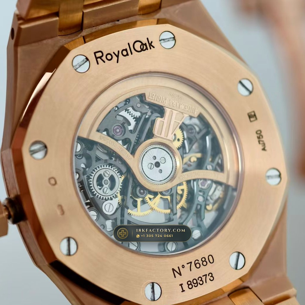 Audemars Piguet Royal Oak Double Balance Wheel Openworked 41mm Rainbow Sapphire Bezel 18K Rose Gold Ref. 15412OR.YG.1224OR.01 — XRF Certified Edition — Studio Gallery Plate VIII in 18K Rose Gold Au750 (224.4g Verified Mass, Audemars Piguet Cal. 3132 Dual-Balance Openworked)