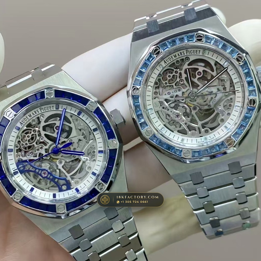 Audemars Piguet Royal Oak Double Balance Wheel Openworked 41mm Baguette Sapphire Bezel 18K White Gold Ref. 15412BC.SS.1220BC.02 — XRF Certified Edition — Studio Gallery Plate IX in 18K White Gold Au750 (224.8g Verified Mass, Audemars Piguet Cal. 3132 Dual-Balance Openworked)