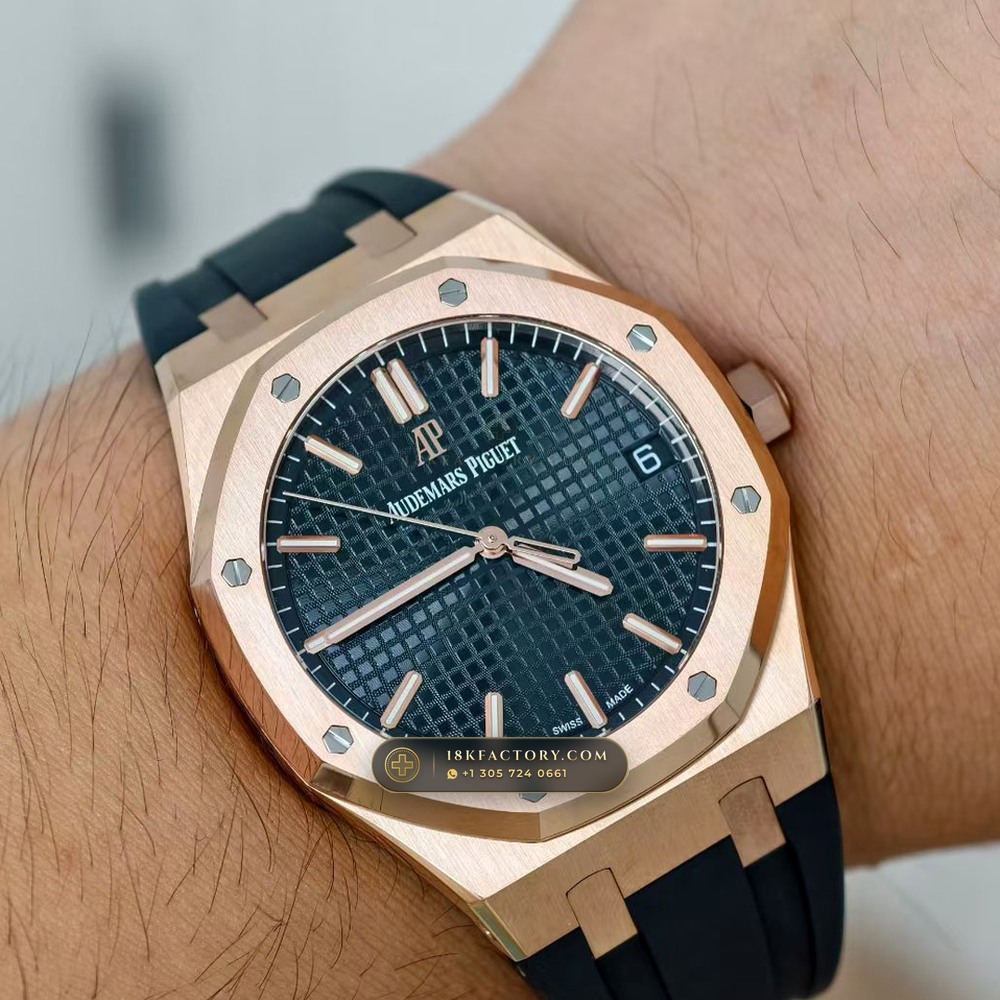 Audemars Piguet Royal Oak Selfwinding 41mm 18K Rose Gold Custom Tapestry Dial Deep Crystal Optics Ref. 15500OR.OO.D002CR.01 — XRF Certified Edition — Studio Gallery Plate IX in 18K Rose Gold Au750 (138.1g Verified Mass, Audemars Piguet Cal. 4302 - 70h Power Reserve)