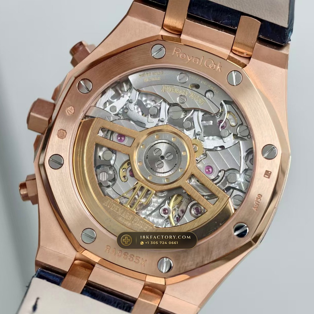 Audemars Piguet Royal Oak Selfwinding Chronograph 41mm 18K Rose Gold Deep Crystal Optics Ref. 26240OR — XRF Certified Edition — Studio Gallery Plate VII in 18K Rose Gold Au750 (158.4g Verified Mass, Audemars Piguet Cal. 4401 Flyback Chronograph)