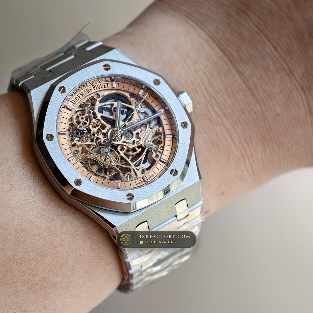 Audemars Piguet Royal Oak Double Balance Wheel Openworked 41mm Salmon Dial Ref. 15407ST.OO.1220ST.02 — XRF Certified Edition — Studio Gallery Plate XIII in 904L Stainless Steel Custom Architecture (162.1g Verified Mass, Audemars Piguet Cal. 3132 Dual-Balance Openworked)