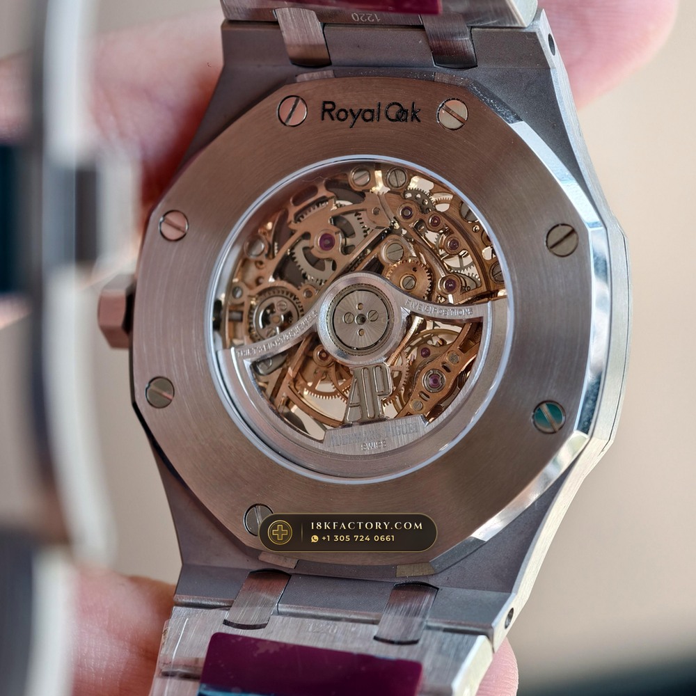 Audemars Piguet Royal Oak Double Balance Wheel Openworked 41mm Salmon Dial Ref. 15407ST.OO.1220ST.02 — XRF Certified Edition — Studio Gallery Plate VIII in 904L Stainless Steel Custom Architecture (162.1g Verified Mass, Audemars Piguet Cal. 3132 Dual-Balance Openworked)