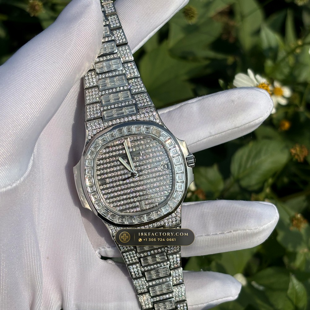 Patek Philippe Nautilus Haute Joaillerie Full Diamond Pave 18K White Gold Ref. 5719/10G-010 — XRF Certified Edition — Studio Gallery Plate VII in 18K White Gold Au750 (186.9g Verified Mass, Patek Philippe Cal. 26-330 S C / Cal. 324 S C - 21K Gold Rotor)