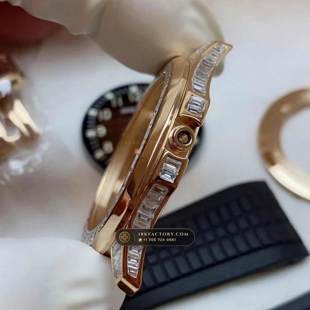 Patek Philippe Aquanaut Extra-Large Self-Winding Diamond-Set Bezel 18K Rose Gold Ref. 5167/300R-010 — XRF Certified Edition — Studio Gallery Plate VIII in 18K Rose Gold Au750 (108.4g Verified Mass, Patek Philippe Cal. 324 S C - 21K Gold Rotor)