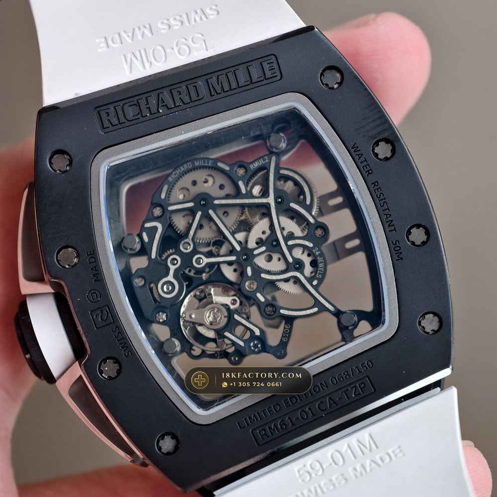 Richard Mille RM 61-01 Yohan Blake Asymmetric Carbon TPT Skeleton — XRF Certified Edition — Studio Gallery Plate VII in Carbon TPT & Grade 5 Titanium (55.6g Verified Mass, Richard Mille Cal. RMUL2 Free-Sprung Skeleton)