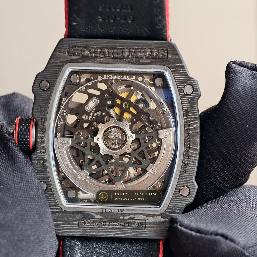 Richard Mille RM 67-02 Automatic Extra-Flat Italy Limited Edition Chronometer Regulated Spec — XRF Certified Edition — Studio Gallery Plate VII in Carbon TPT & Grade 5 Titanium (33.6g Verified Mass, Richard Mille Cal. CRMA7 Skeletonized Titanium)