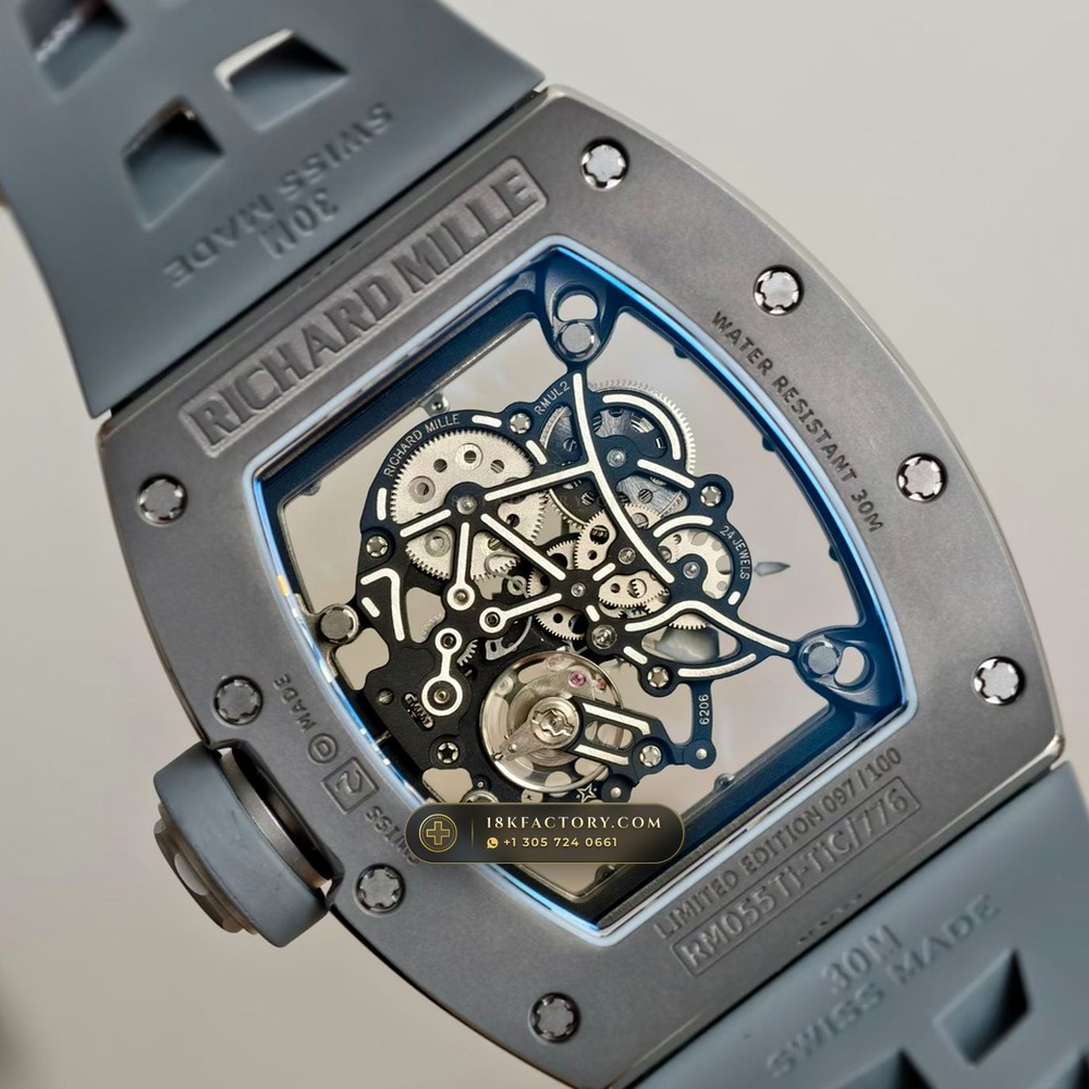 Richard Mille RM 055 Bubba Watson Manual Winding Geneva Atelier Spec — XRF Certified Edition — Studio Gallery Plate VII in ATZ White Ceramic & Grade 5 Titanium (66.3g Verified Mass, Richard Mille Cal. RMUL2 Grade 5 Titanium Skeleton)