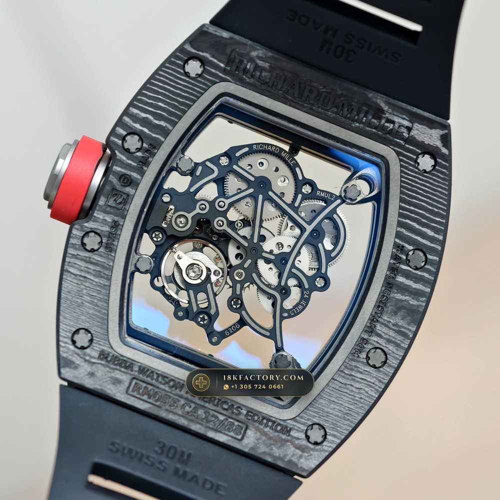 Richard Mille RM 055 Bubba Watson Manual Winding Americas Limited Edition Geneva Atelier Spec — XRF Certified Edition — Studio Gallery Plate VIII in Carbon TPT & Grade 5 Titanium (66.9g Verified Mass, Richard Mille Cal. RMUL2 Grade 5 Titanium Skeleton)