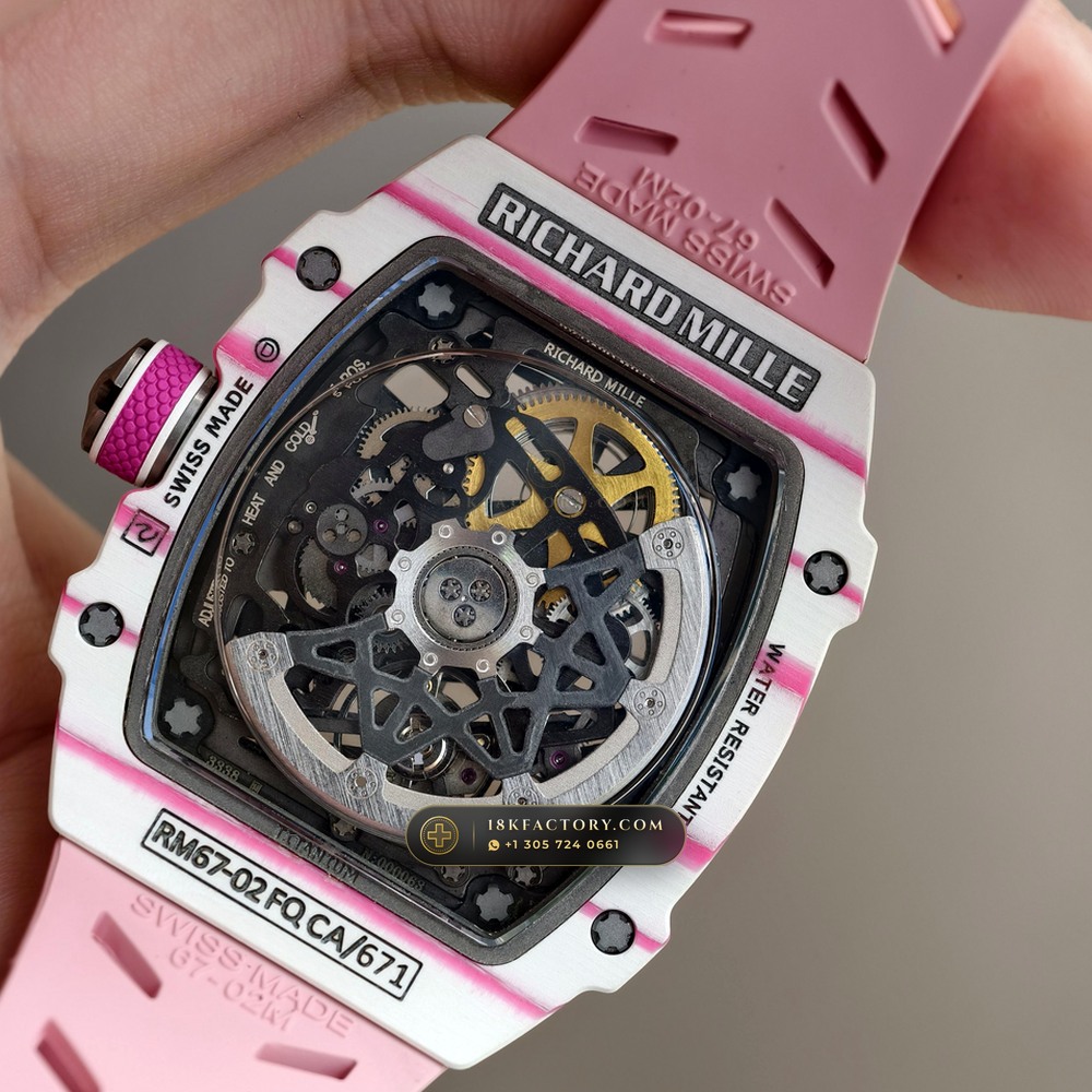Richard Mille RM 67-02 Automatic Extra-Flat Pink Quartz TPT — XRF Certified Edition — Studio Gallery Plate VIII in Carbon TPT & Grade 5 Titanium (33.3g Verified Mass, Richard Mille Cal. CRMA7 Skeletonized Titanium)