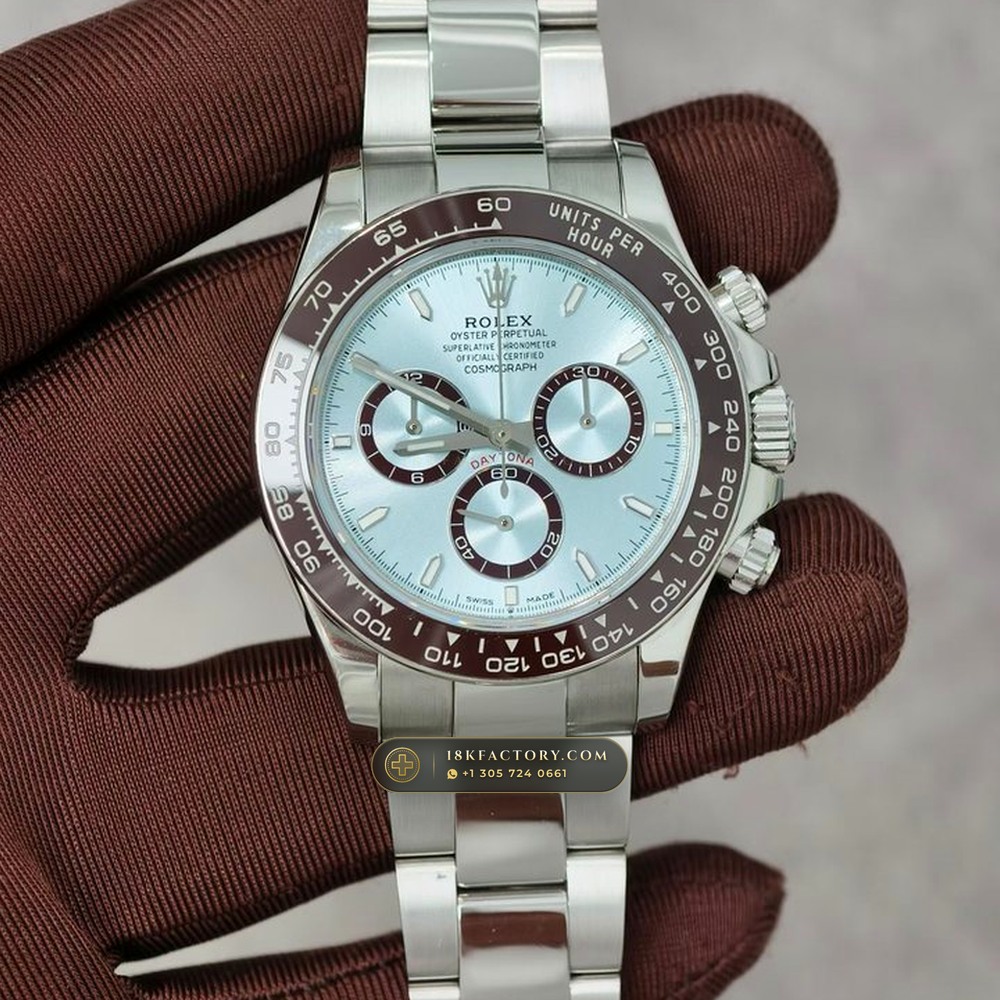 Rolex Cosmograph Daytona Platona Ice-Blue & Chestnut Cerachrom 950 Platinum Ref. 126506 — XRF Certified Edition