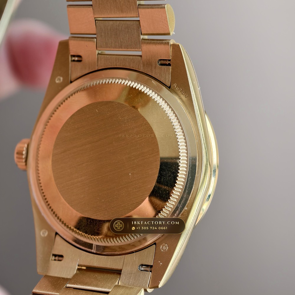 Rolex Day-Date 36 Mother-of-Pearl & Diamond Bezel 18K Yellow Gold Ref. 128348RBR — XRF Certified Edition — Studio Gallery Plate VII in 18K Yellow Gold Au750 (183.2g Verified Mass, Rolex Manufacture Cal. 3255 - 70h Power Reserve)