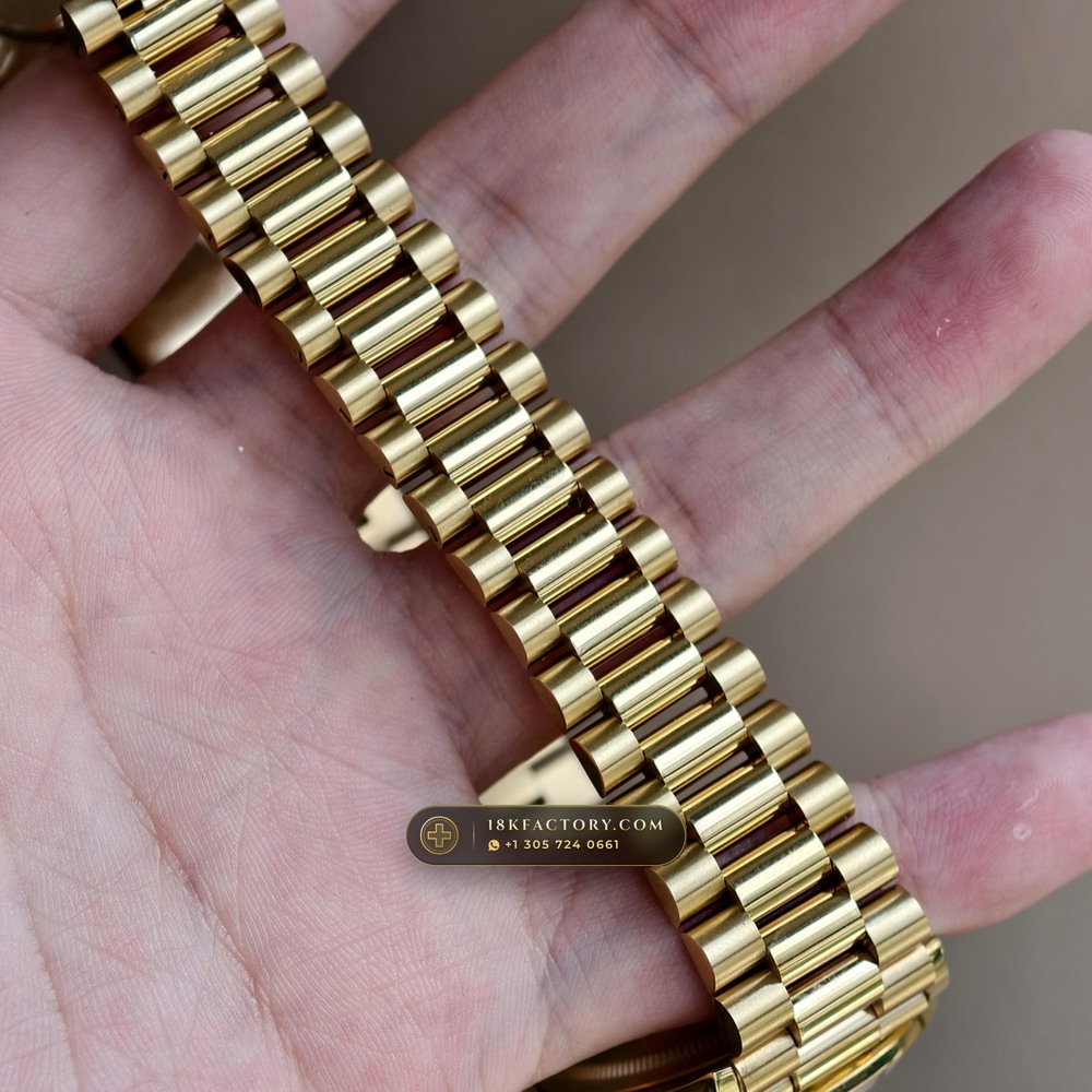 Rolex Day-Date 36 Mother-of-Pearl & Diamond Bezel 18K Yellow Gold Ref. 128348RBR — XRF Certified Edition — Studio Gallery Plate VIII in 18K Yellow Gold Au750 (183.2g Verified Mass, Rolex Manufacture Cal. 3255 - 70h Power Reserve)