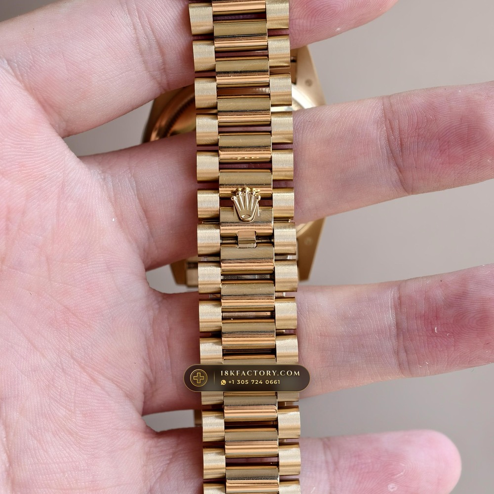 Rolex Day-Date 36 Mother-of-Pearl & Diamond Bezel 18K Yellow Gold Ref. 128348RBR — XRF Certified Edition — Studio Gallery Plate IX in 18K Yellow Gold Au750 (183.2g Verified Mass, Rolex Manufacture Cal. 3255 - 70h Power Reserve)
