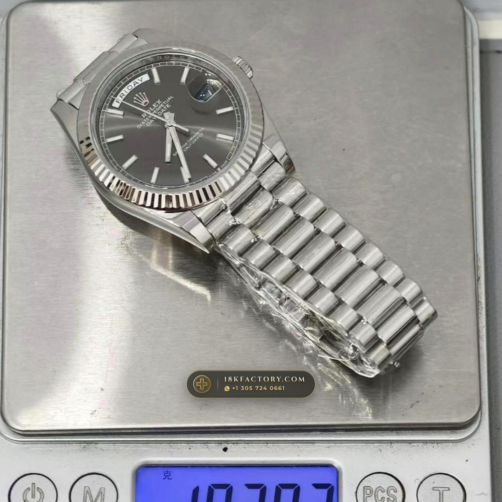 Rolex Day-Date 40 18K White Gold Ref. 228239 — XRF Certified Edition — Studio Gallery Plate IX in 18K White Gold Au750 (210.7g Verified Mass, Rolex Manufacture Cal. 3255 - 70h Power Reserve)