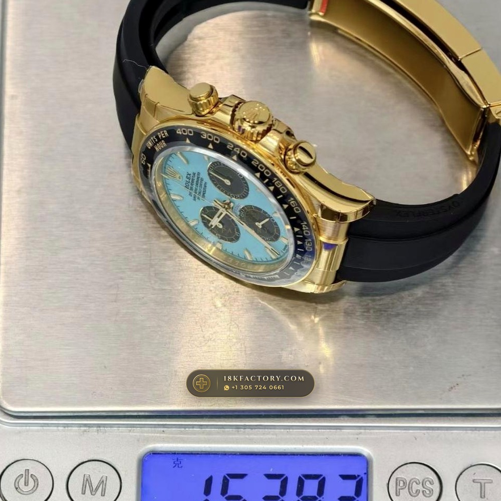 Rolex Cosmograph Daytona Tiffany Blue Dial 18K Yellow Gold Geneva Atelier Spec Ref. 126518LN — XRF Certified Edition — Studio Gallery Plate IX in 18K Yellow Gold Au750 (160.2g Verified Mass, Rolex Manufacture Cal. 4131 - 72h Power Reserve)