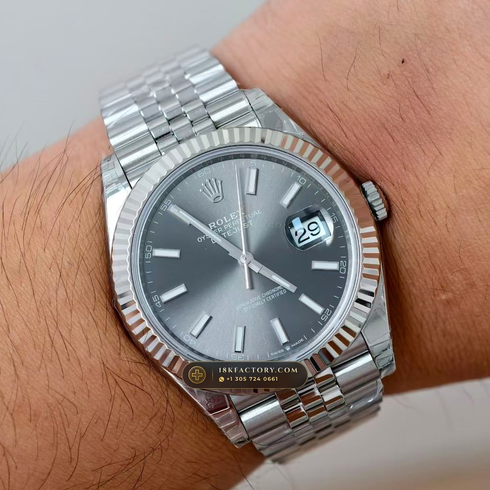 Rolex Datejust 41 Fluted 18K White Gold Bezel & Sunray Dial Ref. 126334 — XRF Certified Edition — Studio Gallery Plate VIII in 904L Stainless Steel Custom Architecture (150.2g Verified Mass, Rolex Manufacture Cal. 3235 - 70h Power Reserve)