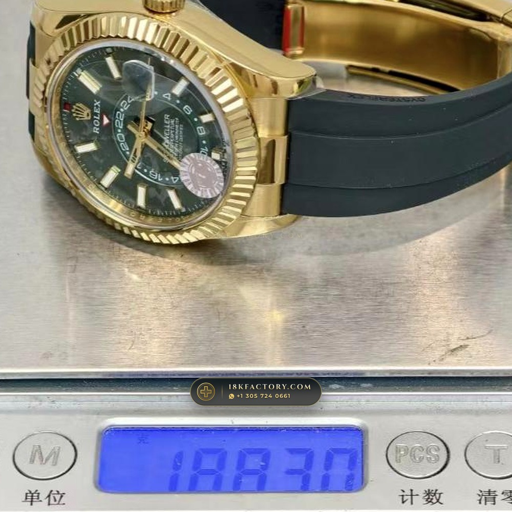Rolex Sky-Dweller Sunray Green Dial 18K Yellow Gold Ref. 336938 — XRF Certified Edition — Studio Gallery Plate IX in 18K Yellow Gold Au750 (252.0g Verified Mass, Rolex Manufacture Cal. 9002 Annual Calendar)