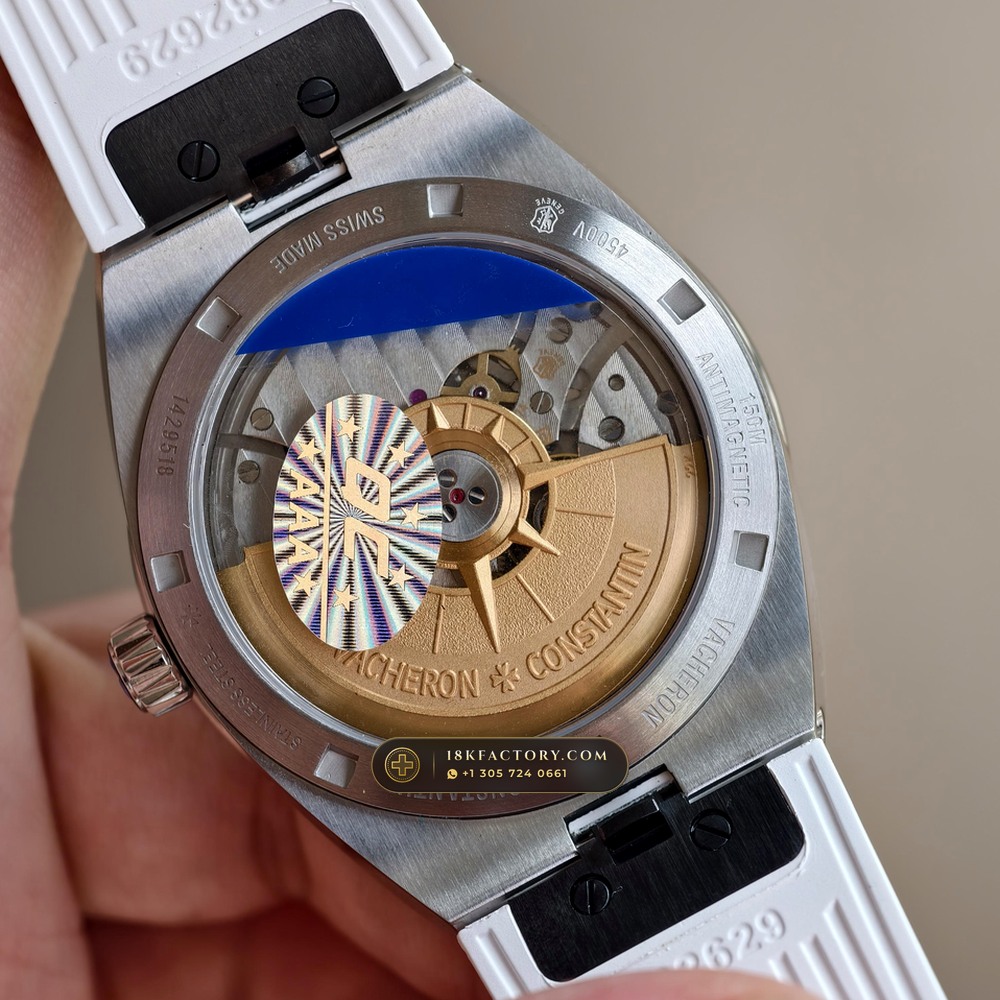 Vacheron Constantin Overseas Self-Winding 41mm Baguette Sapphire Bezel 18K White Gold Ref. 4500V/110G-B705 — XRF Certified Edition — Studio Gallery Plate VIII in 18K White Gold Au750 (188.3g Verified Mass, Vacheron Constantin Cal. 5100 - 22K Gold Maltese Rotor)
