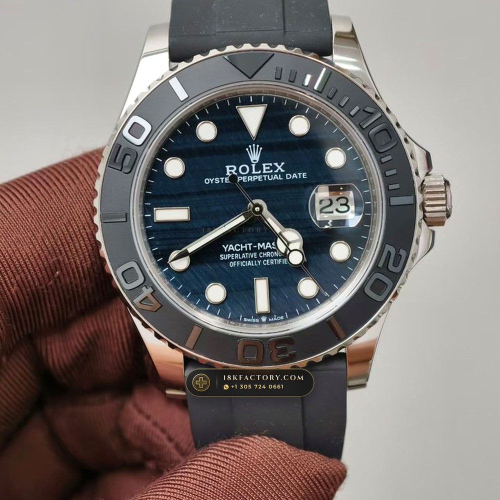 Rolex Yacht-Master 42 Natural Falcon Eye Stone Dial 18K White Gold Ref. 226659 (Ref. 226659) — Verified Mass 170.2g — Optical Macro Plate 2 (Why Jewelry-Grade Lost-Wax Casting Fails in High-Horology Watch Cases)